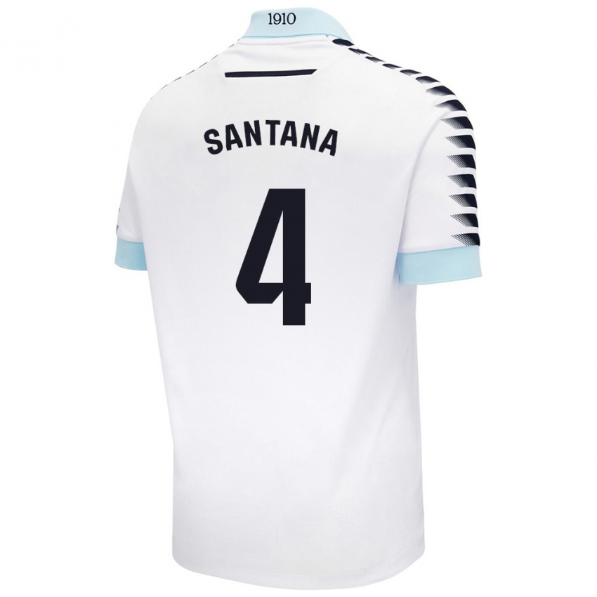 Criança Camisola María Del Carmen Santana Vázquez #4 Azul Branco Alternativa 2024/25 Camisa