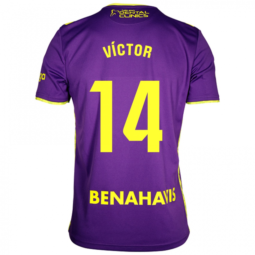 Criança Camisola Víctor García #14 Amarelo Roxo Alternativa 2024/25 Camisa