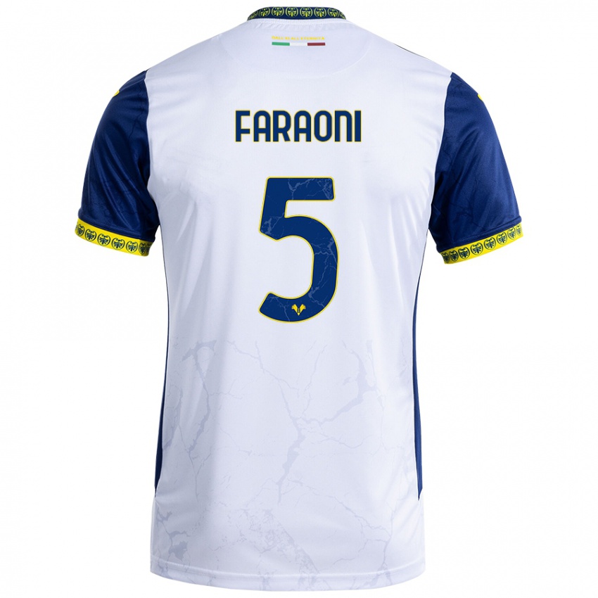 Criança Camisola Davide Faraoni #5 Azul Branco Alternativa 2024/25 Camisa