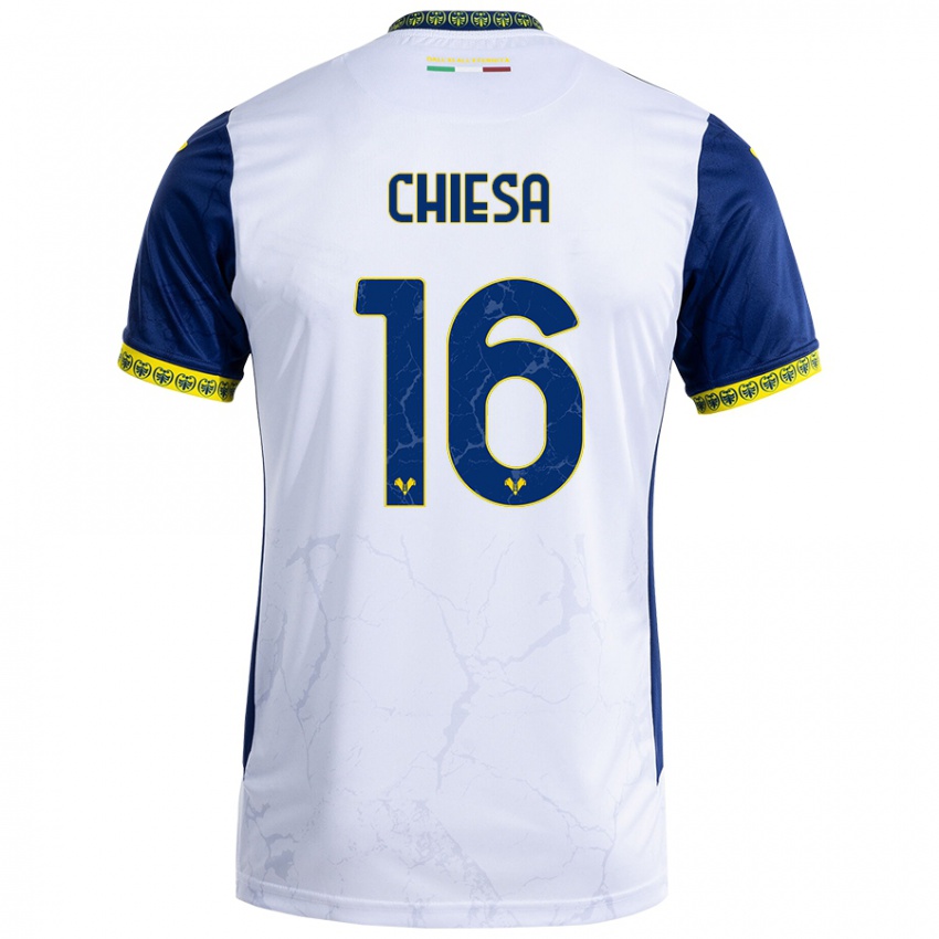 Criança Camisola Mattia Chiesa #16 Azul Branco Alternativa 2024/25 Camisa