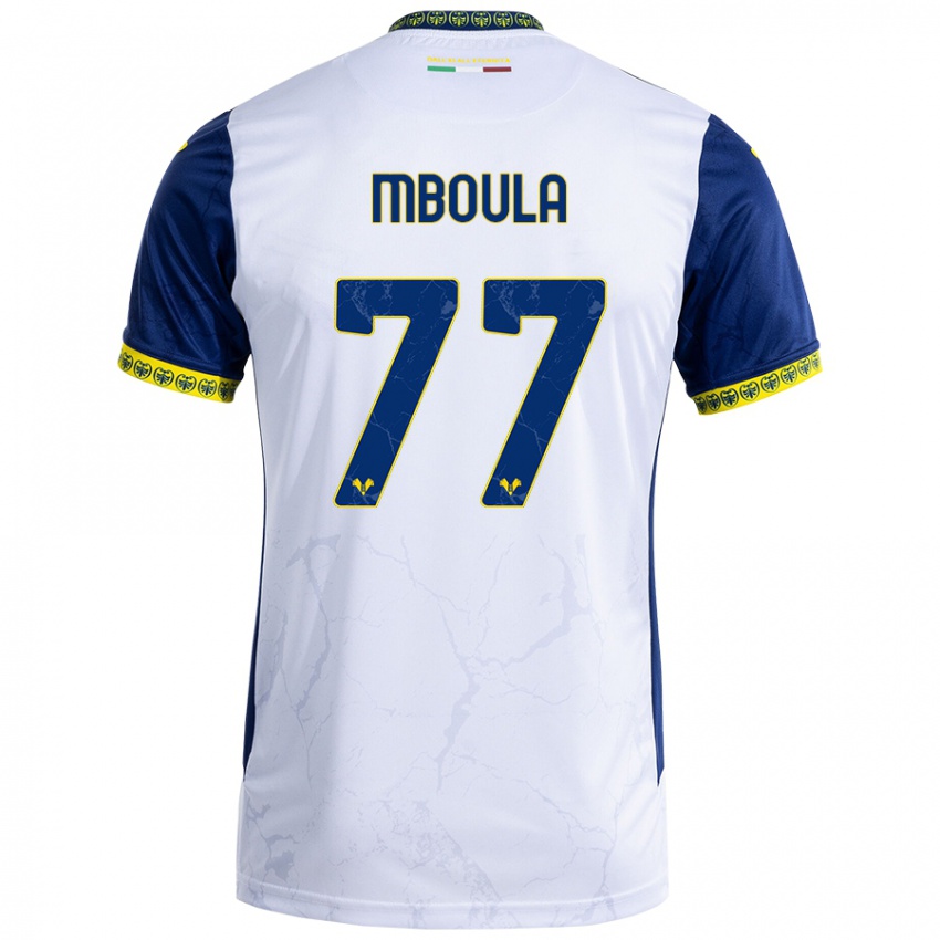 Criança Camisola Jordi Mboula #77 Azul Branco Alternativa 2024/25 Camisa