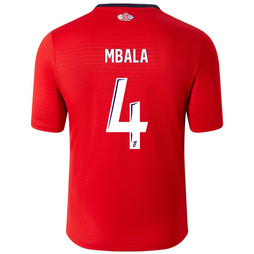 Homem Camisola Olivia Mbala #4 Branco Vermelho Principal 2024/25 Camisa