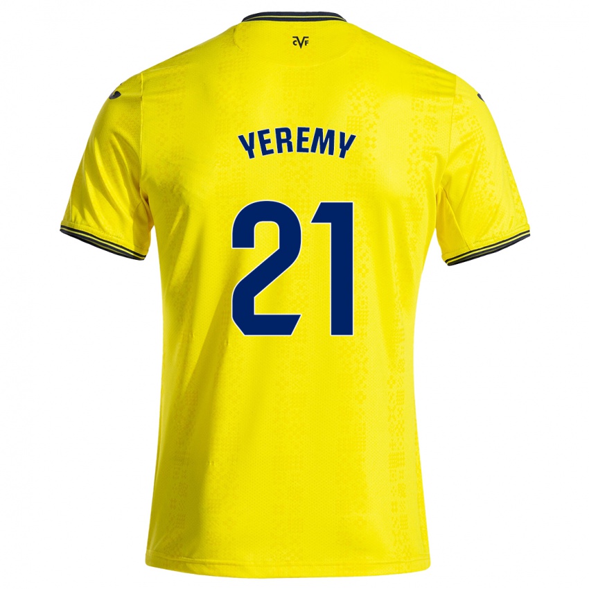 Homem Camisola Yéremy Pino #21 Preto Amarelo Principal 2024/25 Camisa