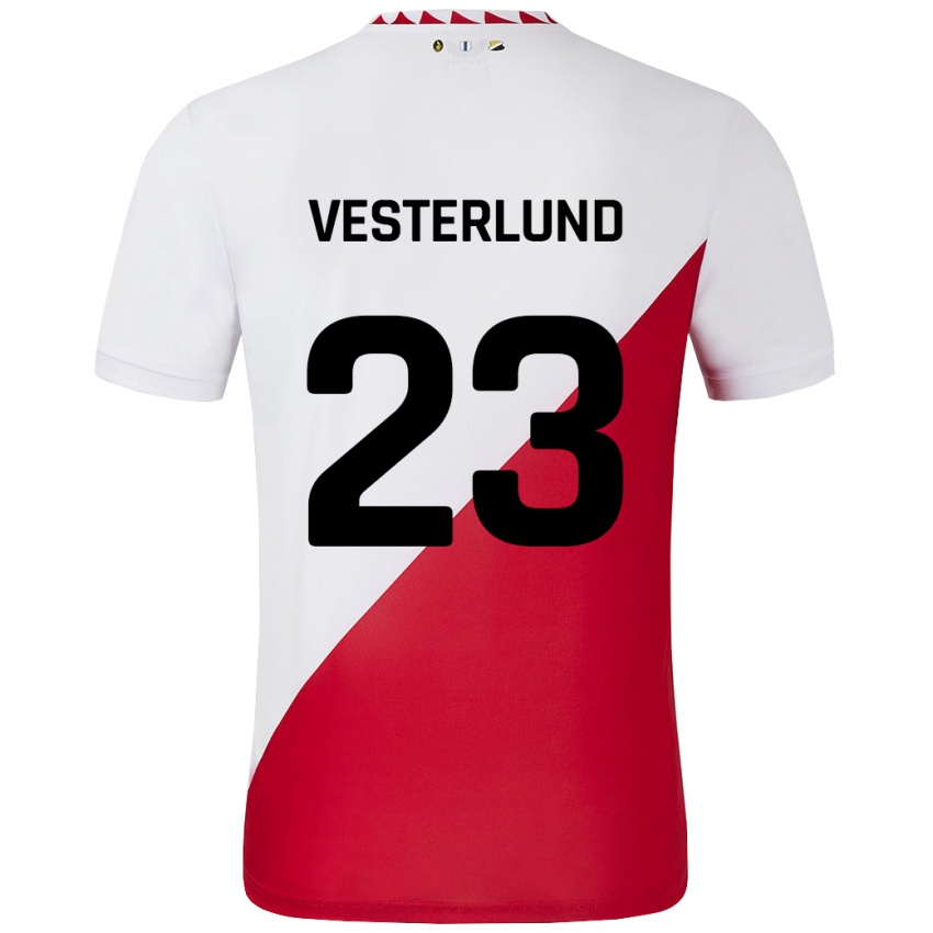 Homem Camisola Niklas Vesterlund #23 Vermelho Branco Principal 2024/25 Camisa