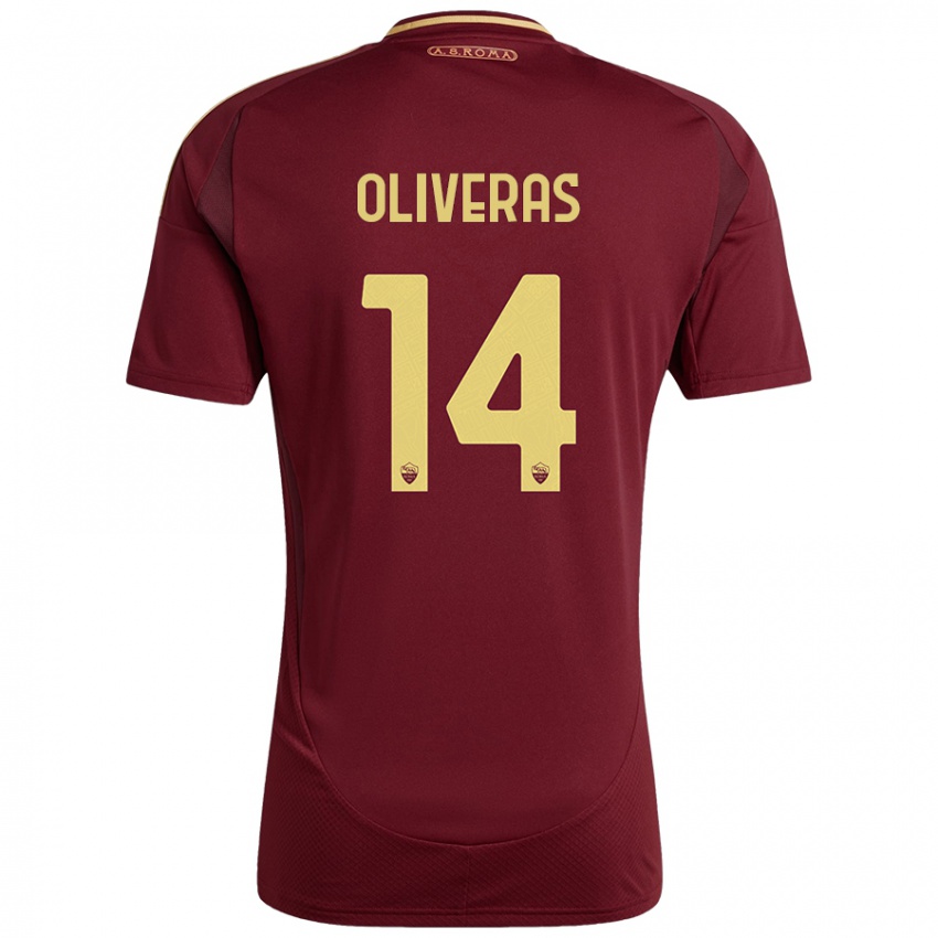 Homem Camisola Jan Oliveras #14 Ouro Castanho Vermelho Principal 2024/25 Camisa