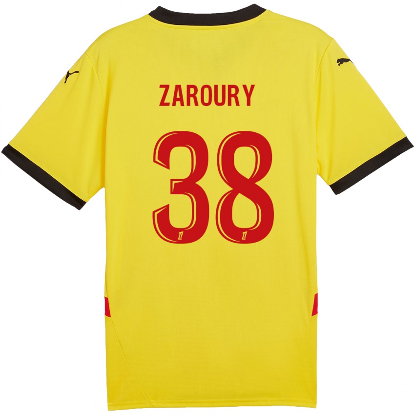 Homem Camisola Anass Zaroury #38 Vermelho Amarelo Principal 2024/25 Camisa