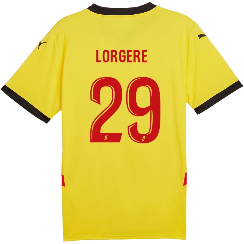 Homem Camisola Charlotte Lorgeré #29 Vermelho Amarelo Principal 2024/25 Camisa