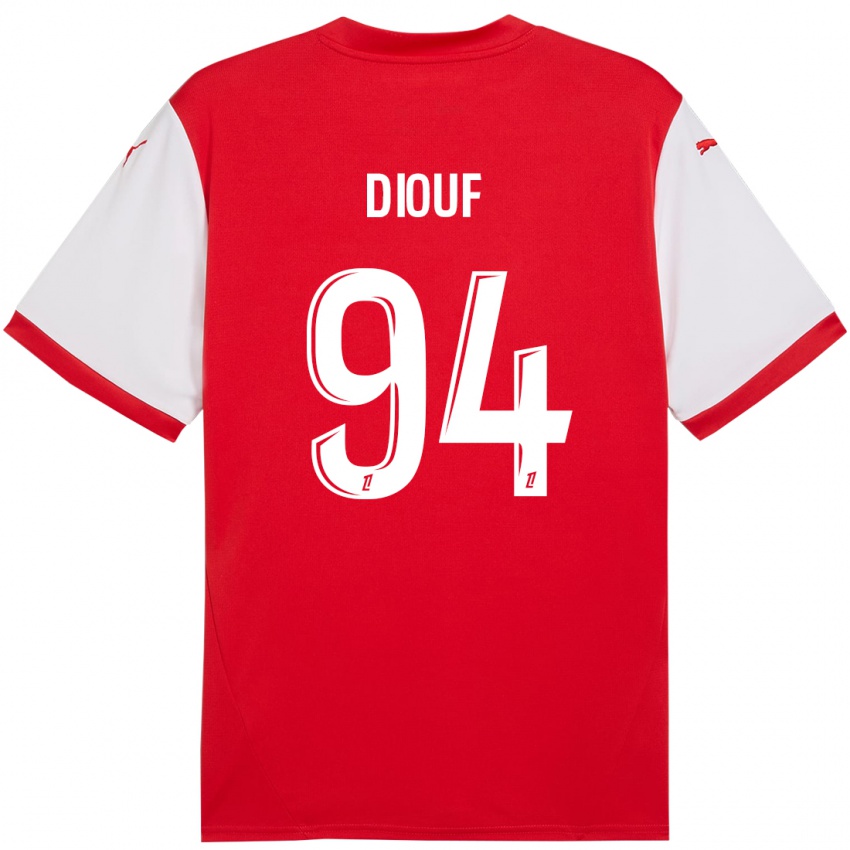 Homem Camisola Yehvann Diouf #94 Branco Vermelho Principal 2024/25 Camisa