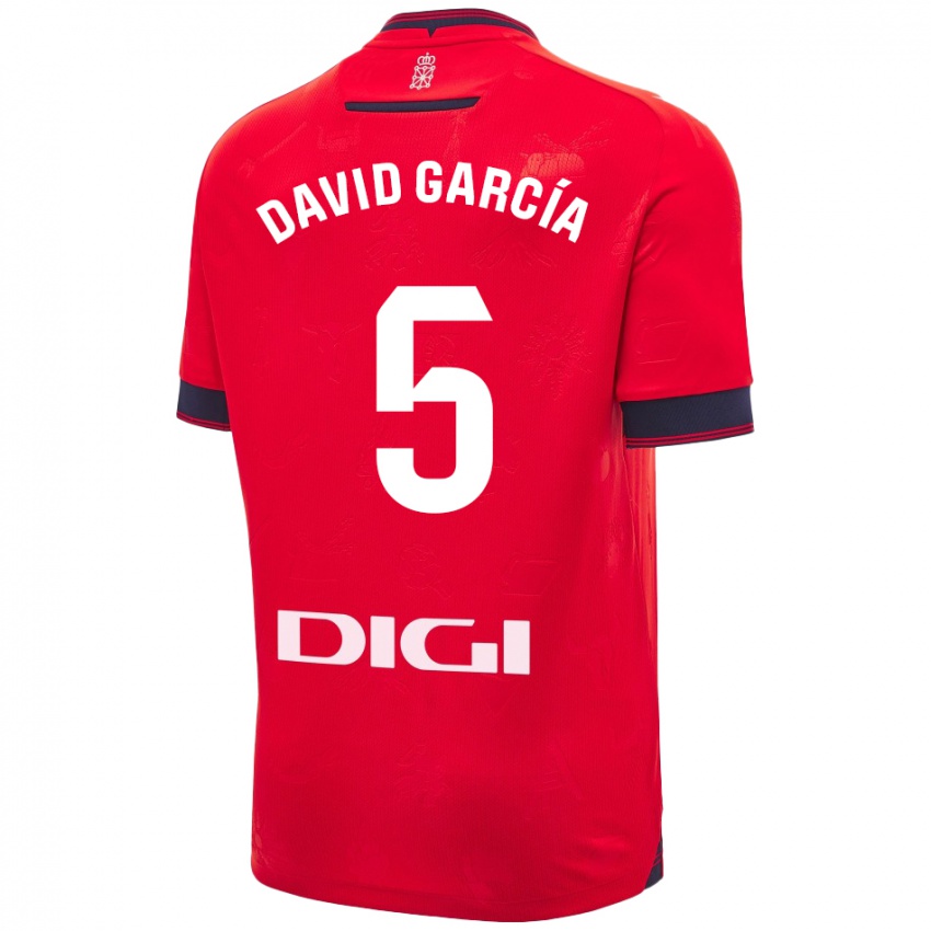 Homem Camisola David García #5 Branco Vermelho Principal 2024/25 Camisa