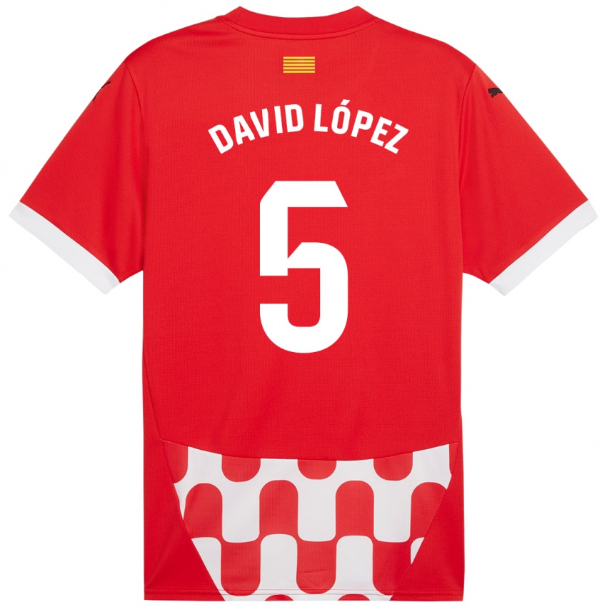 Homem Camisola David López #5 Branco Vermelho Principal 2024/25 Camisa