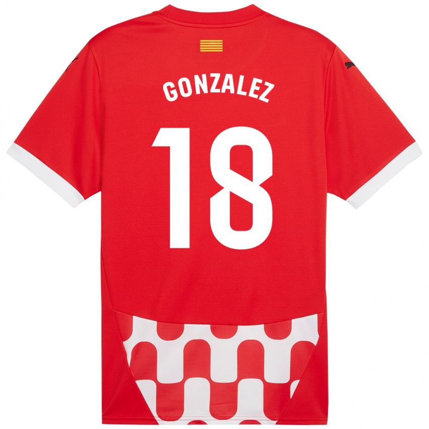 Homem Camisola Gerard Gonzalez #18 Branco Vermelho Principal 2024/25 Camisa