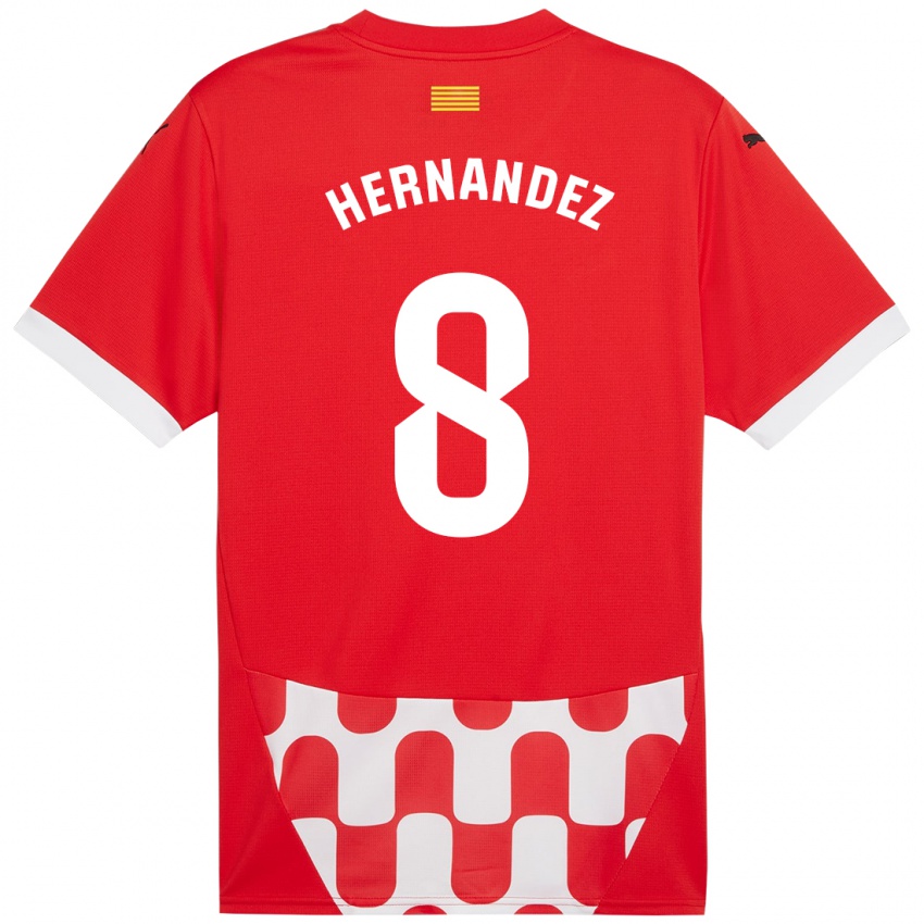 Homem Camisola Sofia Hernández #8 Branco Vermelho Principal 2024/25 Camisa