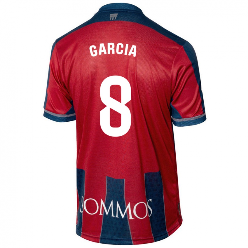 Homem Camisola David García #8 Azul Vermelho Principal 2024/25 Camisa