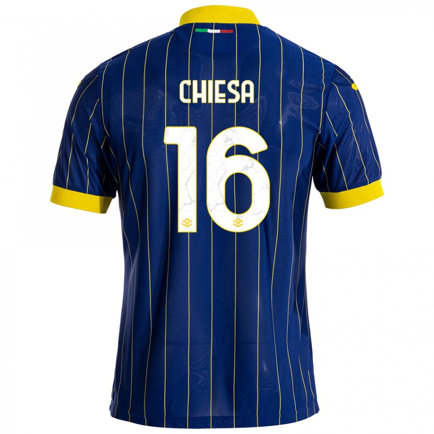 Homem Camisola Mattia Chiesa #16 Azul Amarelo Principal 2024/25 Camisa