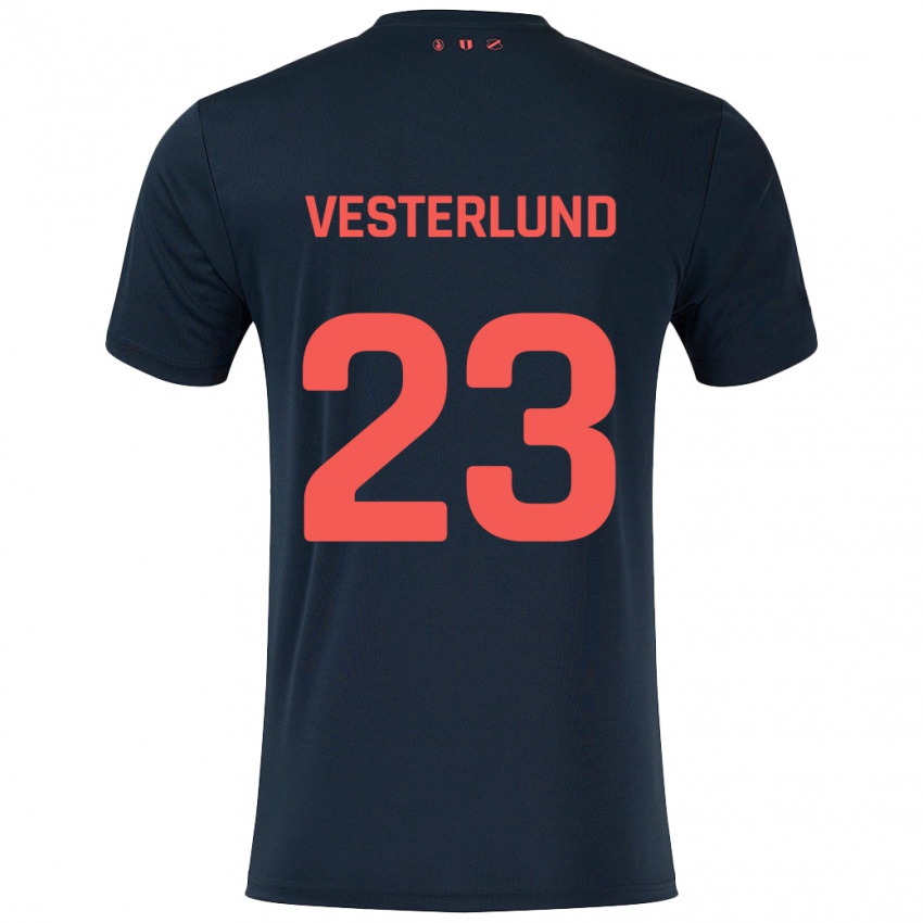 Homem Camisola Niklas Vesterlund #23 Vermelho Preto Alternativa 2024/25 Camisa