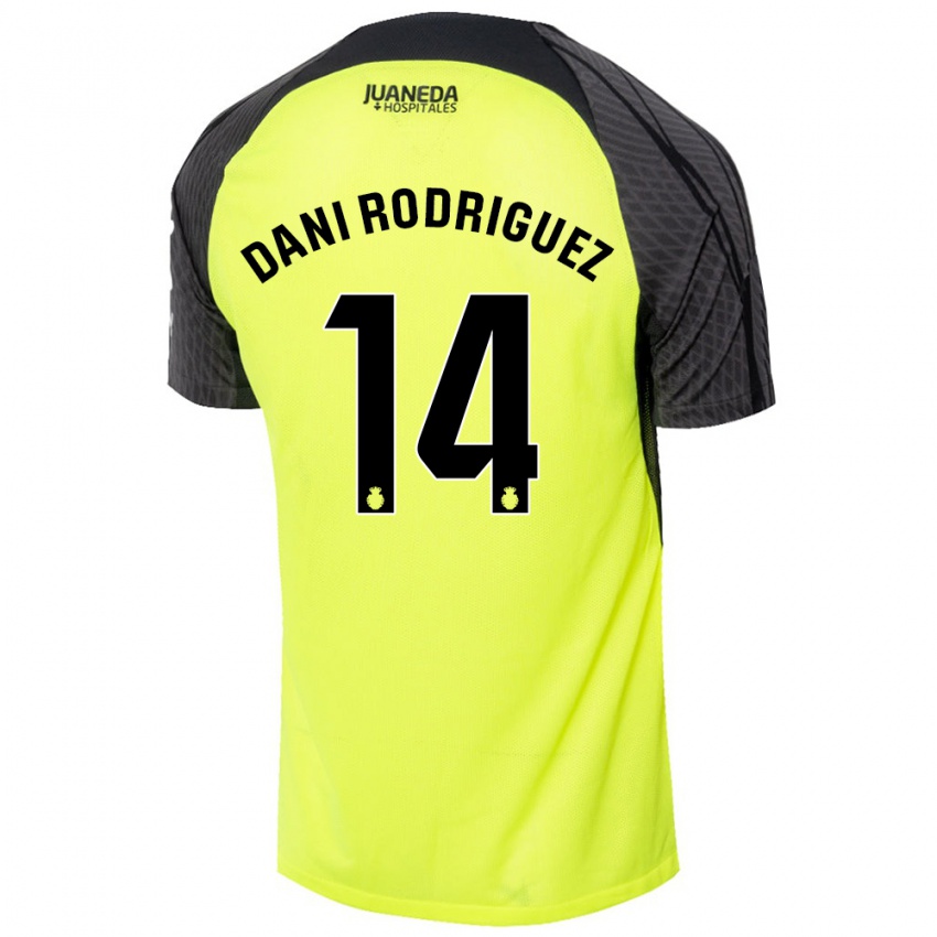 Homem Camisola Dani Rodríguez #14 Verde Fluorescente Preto Alternativa 2024/25 Camisa