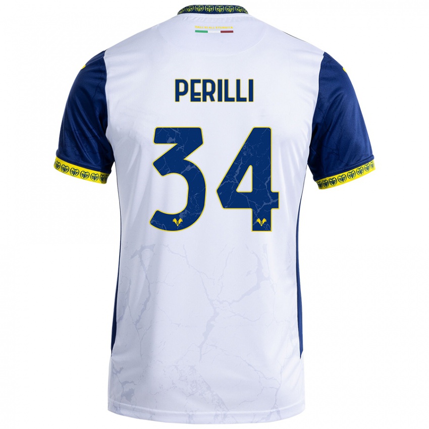 Homem Camisola Simone Perilli #34 Azul Branco Alternativa 2024/25 Camisa