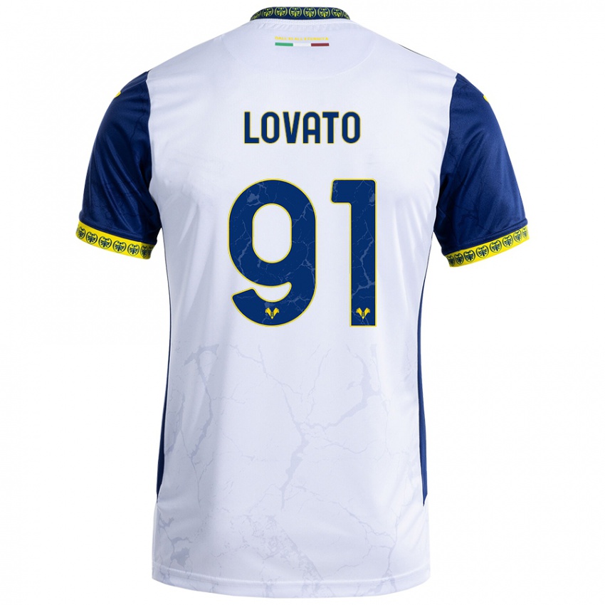 Homem Camisola Enrico Lovato #91 Azul Branco Alternativa 2024/25 Camisa