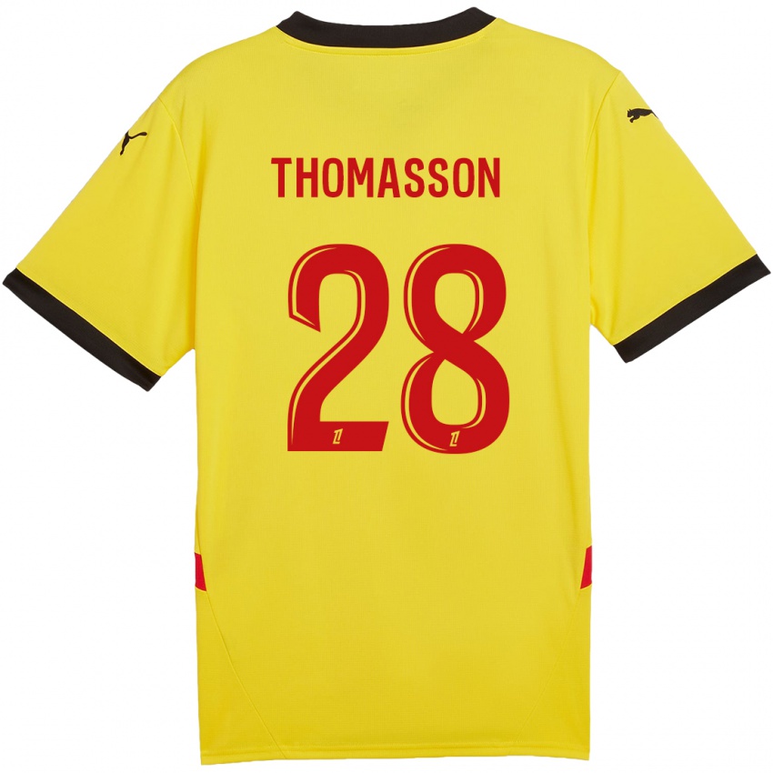 Mulher Camisola Adrien Thomasson #28 Vermelho Amarelo Principal 2024/25 Camisa