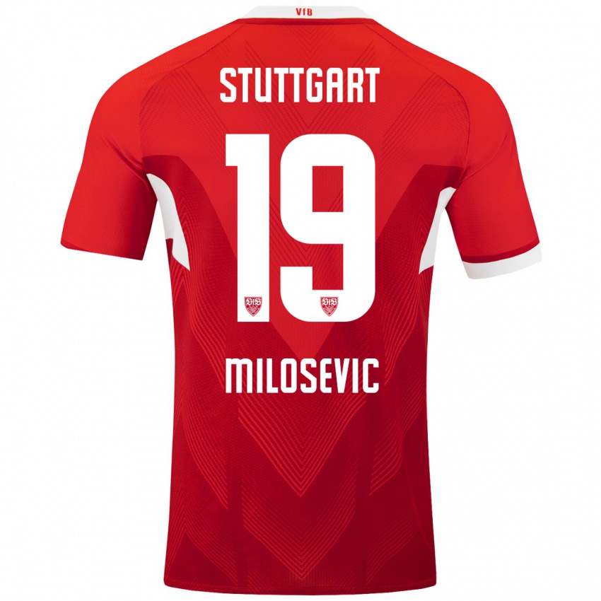 Mulher Camisola Jovan Milosevic #19 Branco Vermelho Alternativa 2024/25 Camisa