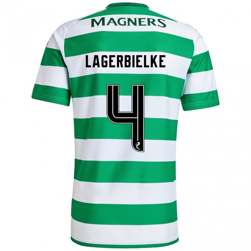 Criança Camisola Gustaf Lagerbielke #4 Branco Verde Principal 2024/25 Camisa