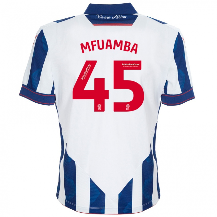 Criança Camisola Kevin Mfuamba #45 Azul Escuro Branco Principal 2024/25 Camisa