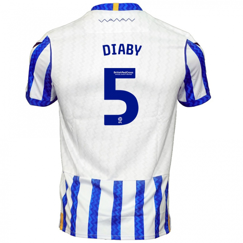 Criança Camisola Bambo Diaby #5 Branco Azul Principal 2024/25 Camisa