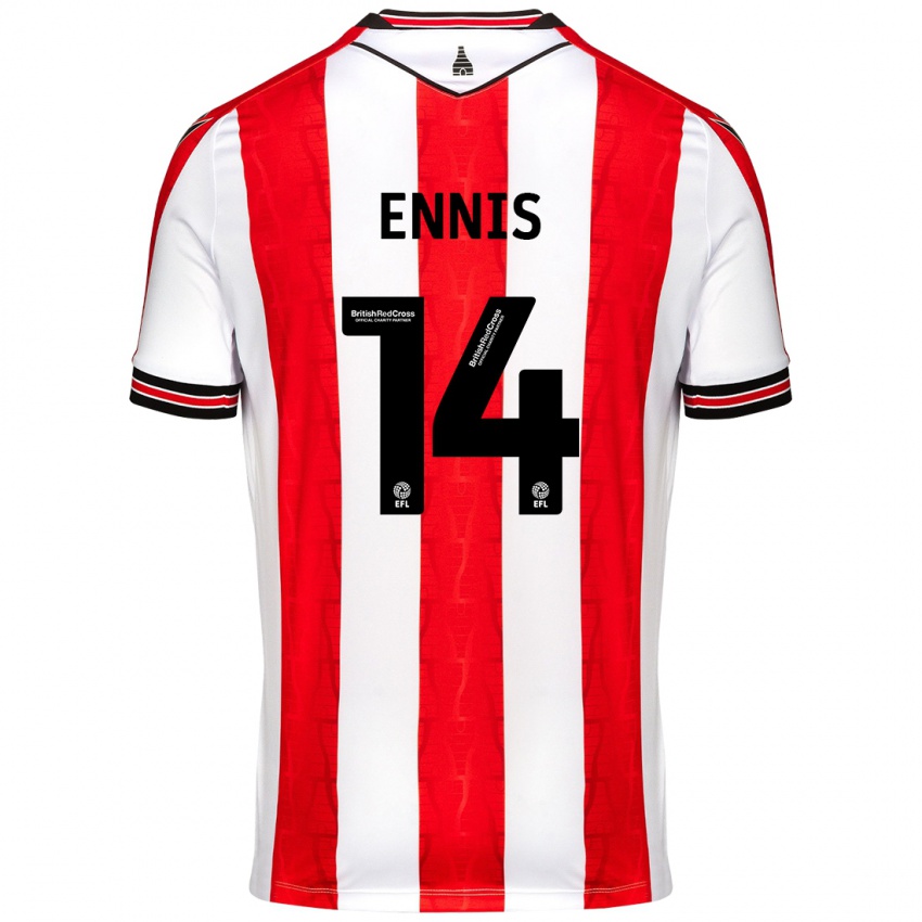 Criança Camisola Niall Ennis #14 Vermelho Branco Principal 2024/25 Camisa