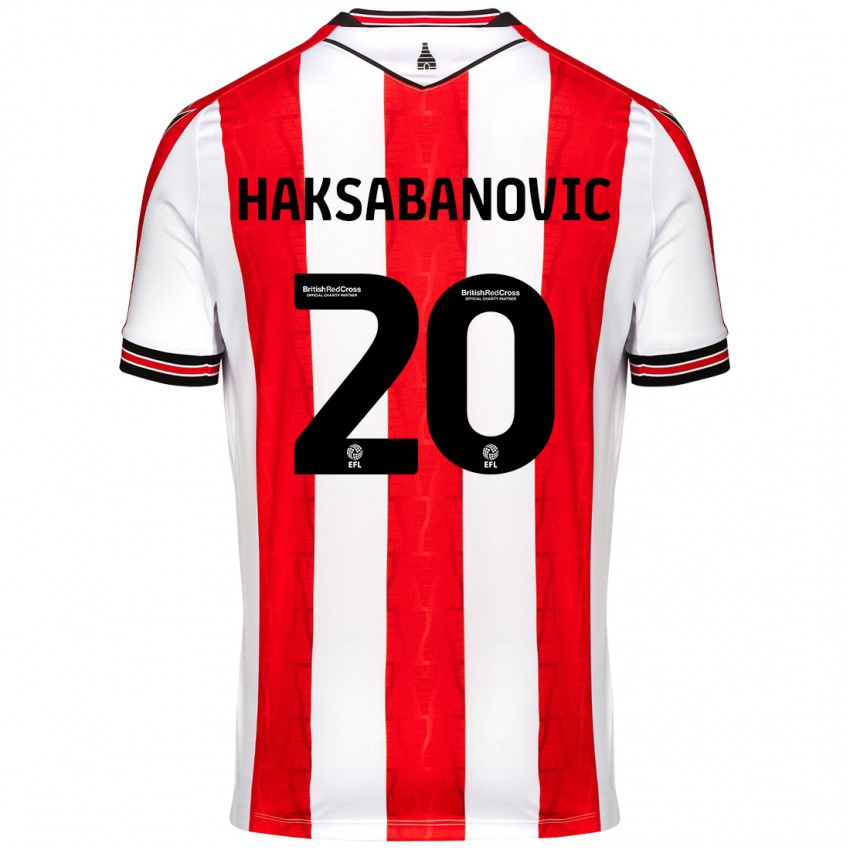 Criança Camisola Sead Hakšabanović #20 Vermelho Branco Principal 2024/25 Camisa