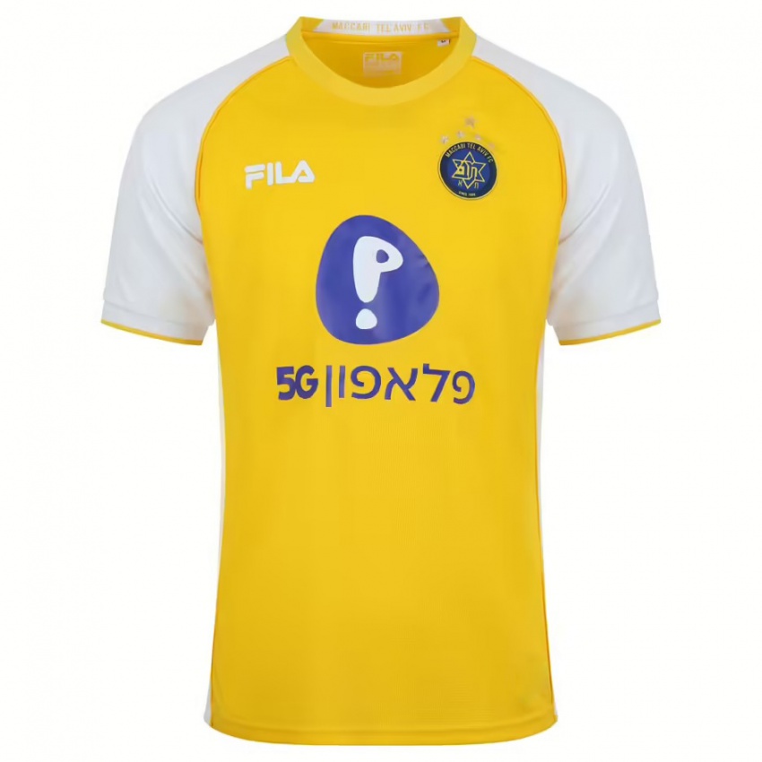 Criança Camisola Amit Tzur #0 Branco Amarelo Principal 2024/25 Camisa