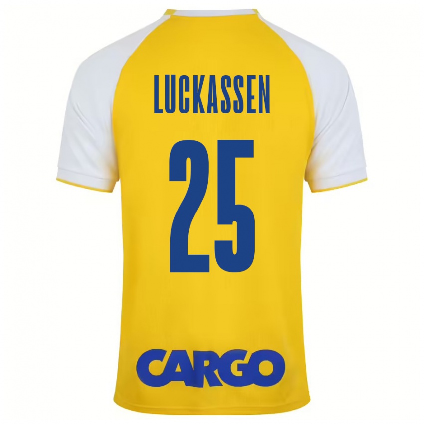 Criança Camisola Derrick Luckassen #25 Branco Amarelo Principal 2024/25 Camisa