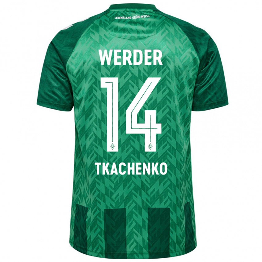 Criança Camisola Oleksandr Tkachenko #14 Verde Principal 2024/25 Camisa