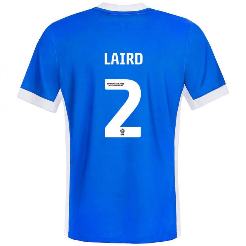 Criança Camisola Ethan Laird #2 Branco Azul Principal 2024/25 Camisa