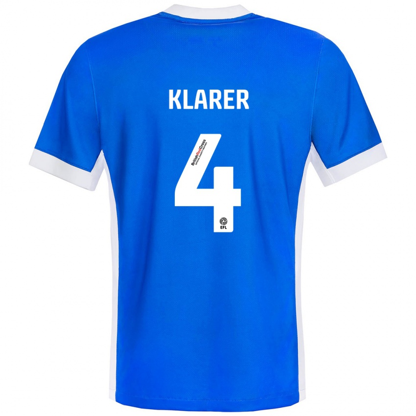 Criança Camisola Christoph Klarer #4 Branco Azul Principal 2024/25 Camisa