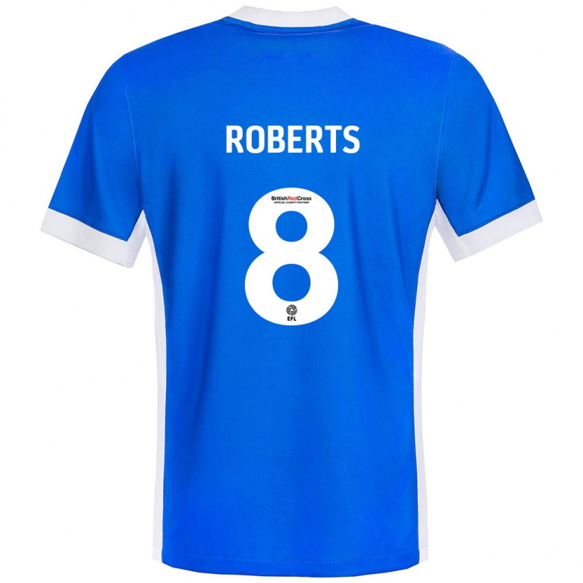 Criança Camisola Tyler Roberts #8 Branco Azul Principal 2024/25 Camisa