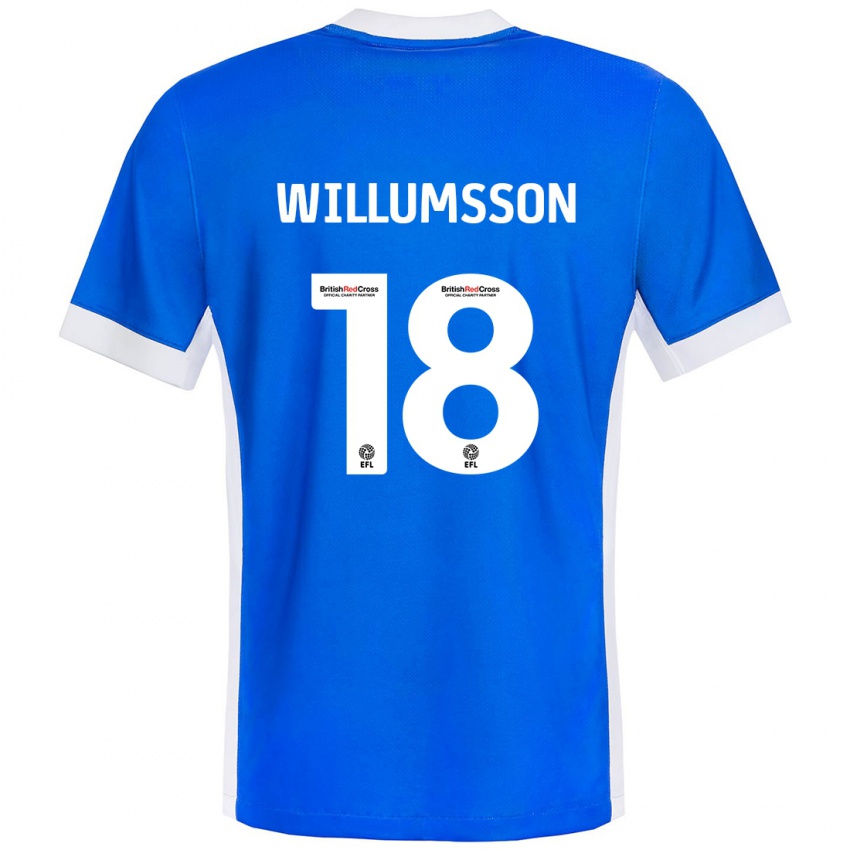 Criança Camisola Willum Thór Willumsson #18 Branco Azul Principal 2024/25 Camisa