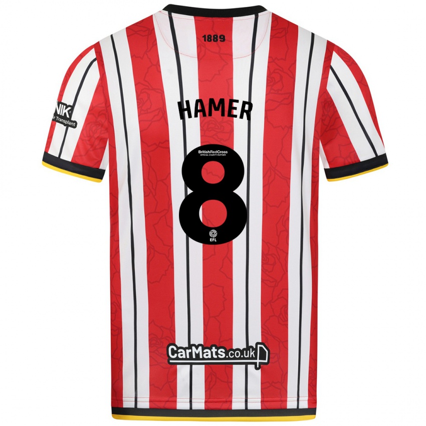 Criança Camisola Gustavo Hamer #8 Listras Brancas Vermelhas Principal 2024/25 Camisa