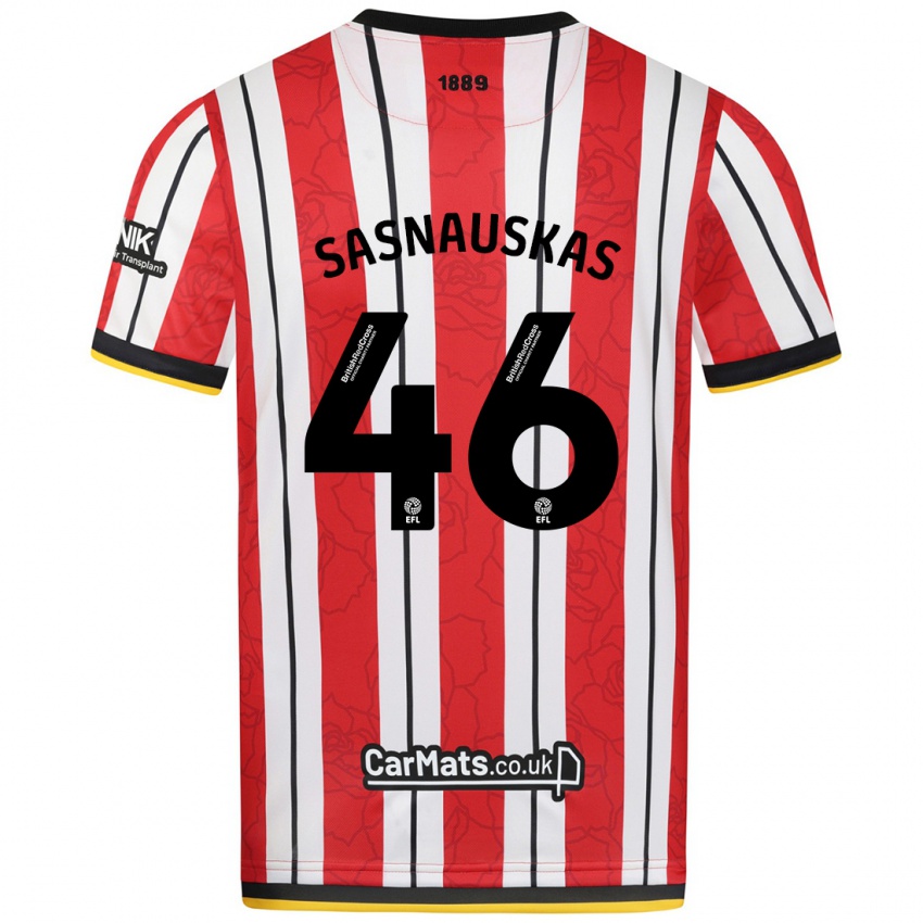 Criança Camisola Dovydas Sasnauskas #46 Listras Brancas Vermelhas Principal 2024/25 Camisa