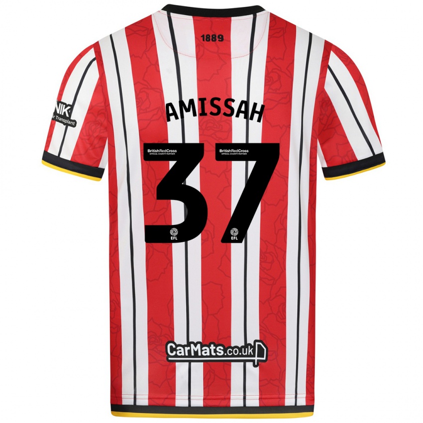 Criança Camisola Jordan Amissah #37 Listras Brancas Vermelhas Principal 2024/25 Camisa