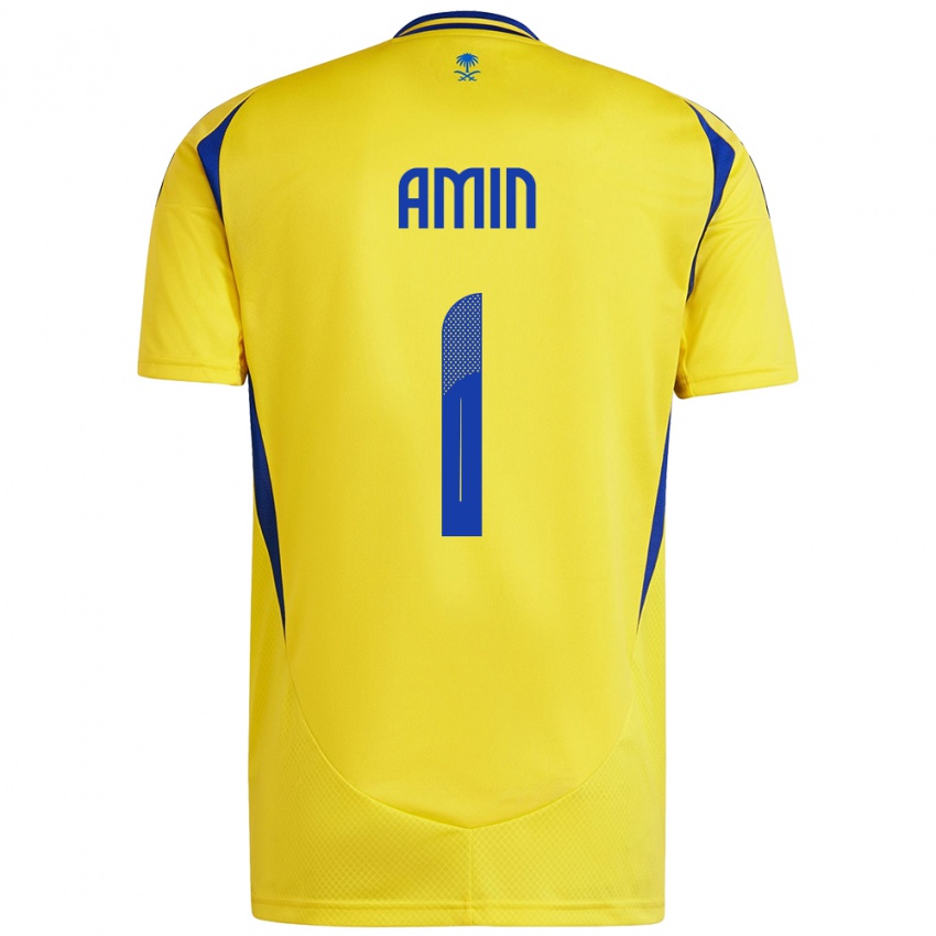 Criança Camisola Amin Al-Bukhari #1 Azul Amarelo Principal 2024/25 Camisa