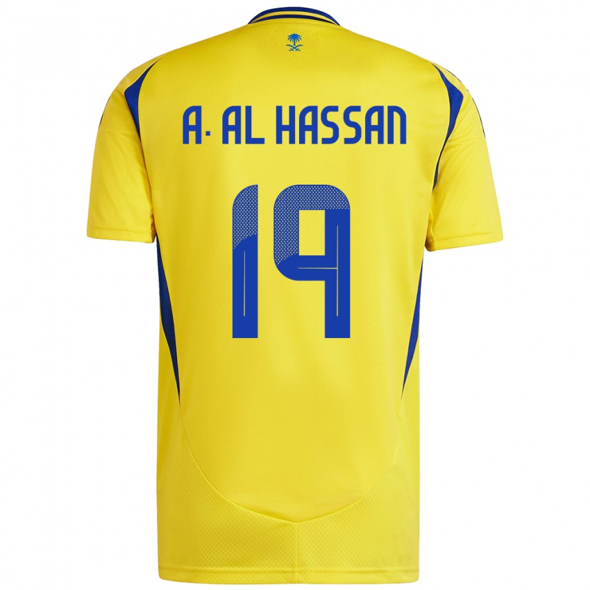 Criança Camisola Ali Al-Hassan #19 Azul Amarelo Principal 2024/25 Camisa