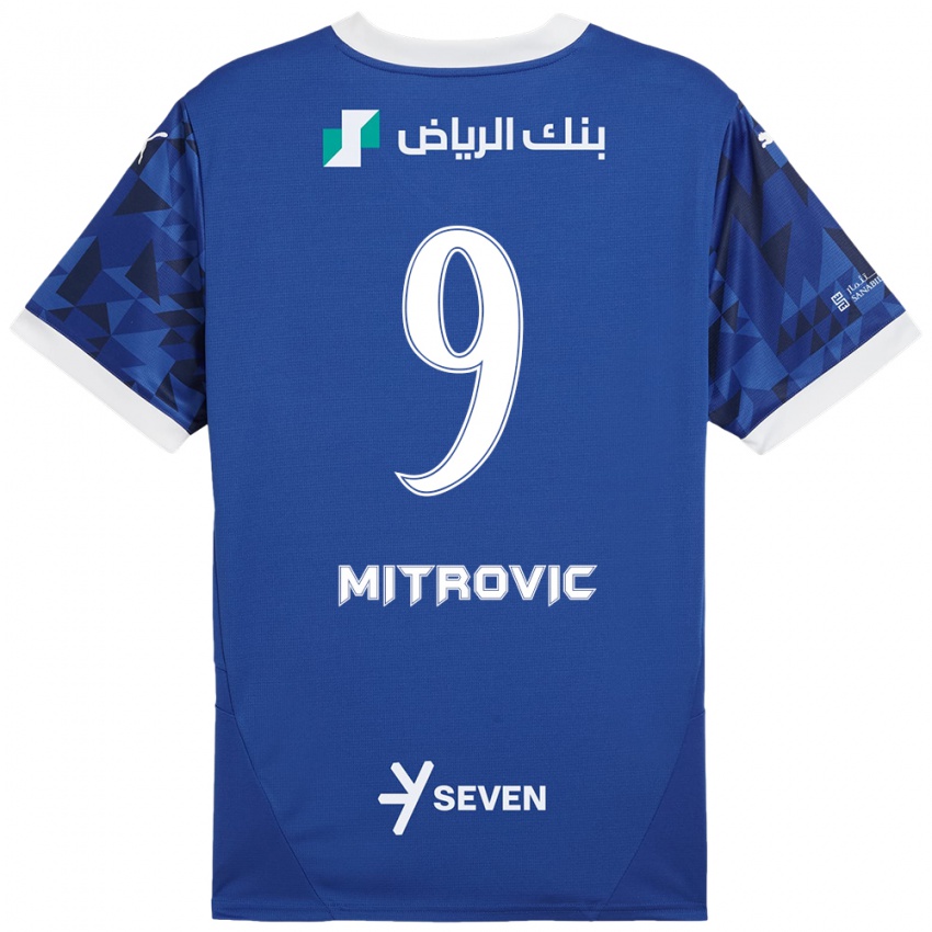 Criança Camisola Aleksandar Mitrovic #9 Azul Escuro Branco Principal 2024/25 Camisa