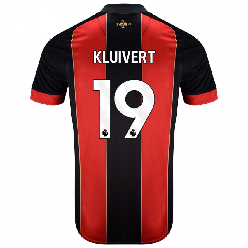 Criança Camisola Justin Kluivert #19 Vermelho Preto Principal 2024/25 Camisa