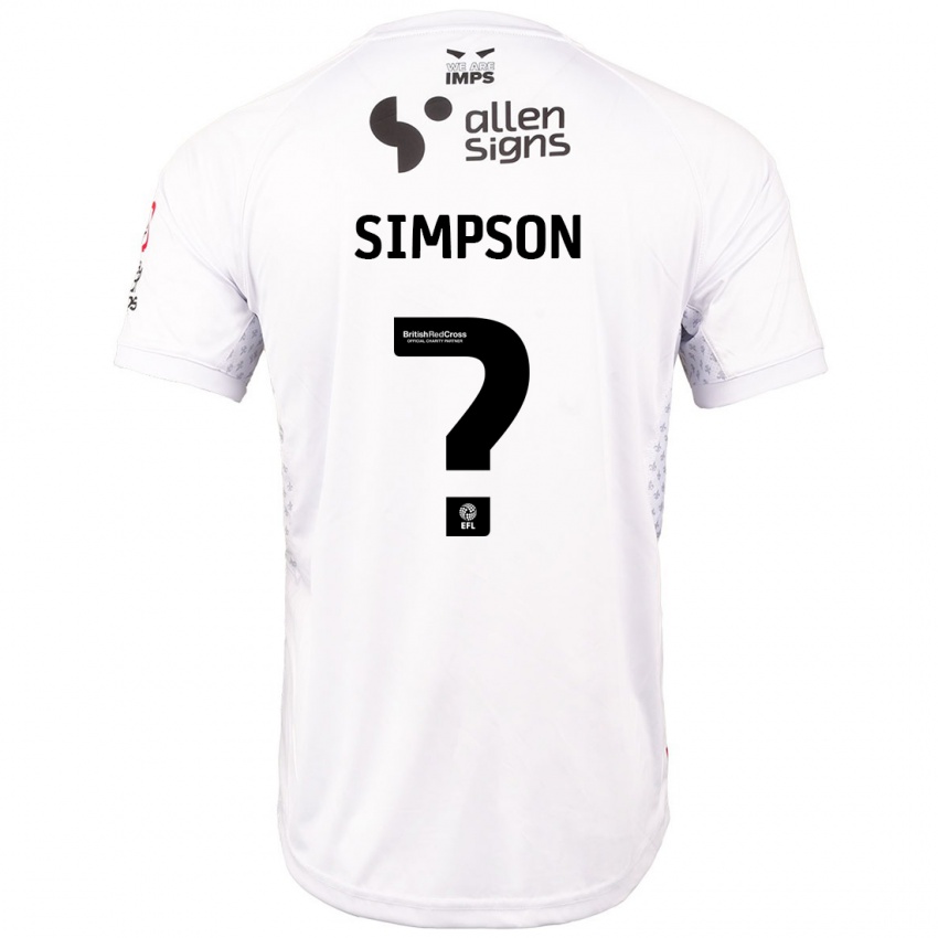 Criança Camisola John Simpson #0 Branco Vermelho Alternativa 2024/25 Camisa