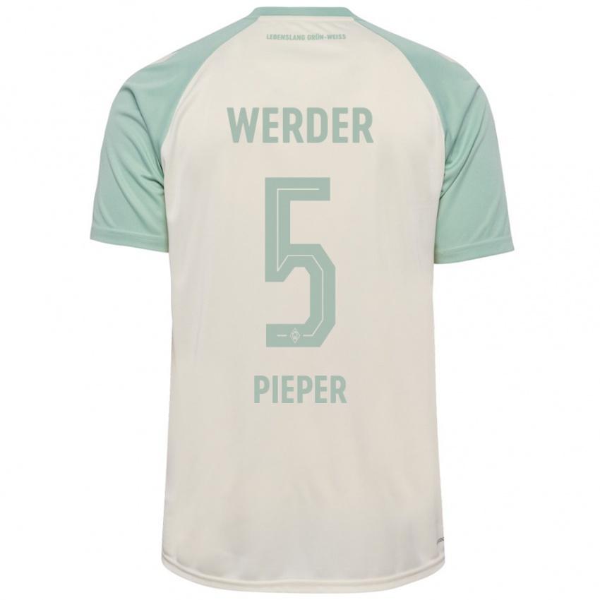 Criança Camisola Amos Pieper #5 Verde Claro Off-White Alternativa 2024/25 Camisa