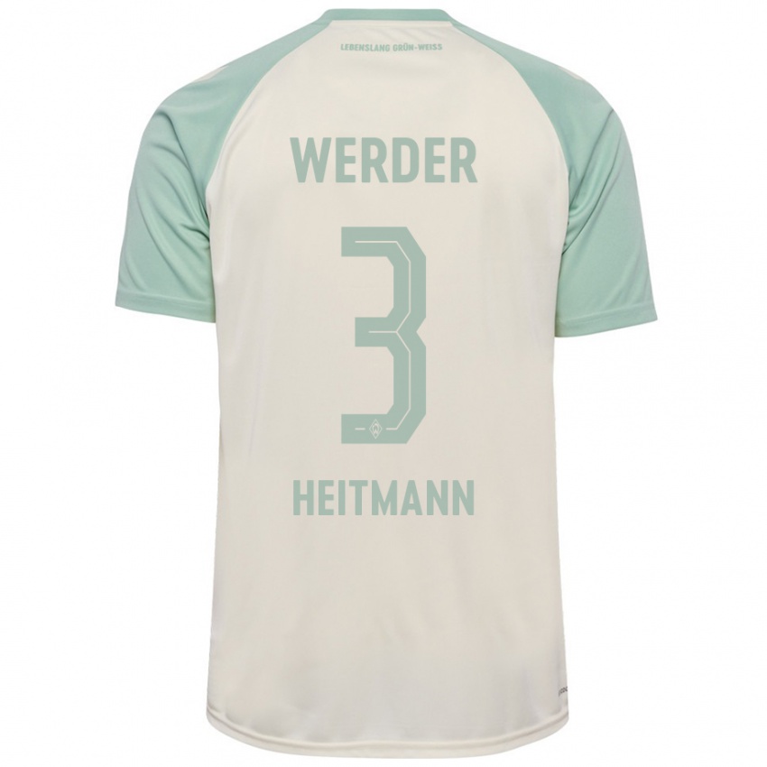 Criança Camisola Mats Heitmann #3 Verde Claro Off-White Alternativa 2024/25 Camisa