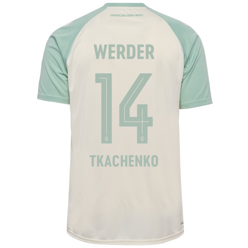 Criança Camisola Oleksandr Tkachenko #14 Verde Claro Off-White Alternativa 2024/25 Camisa