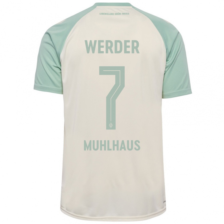 Criança Camisola Larissa Mühlhaus #7 Verde Claro Off-White Alternativa 2024/25 Camisa