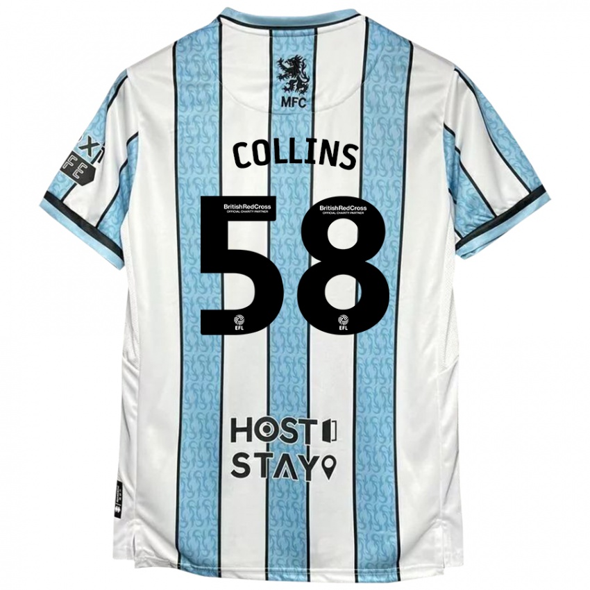 Criança Camisola Sam Collins #58 Azul Branco Alternativa 2024/25 Camisa