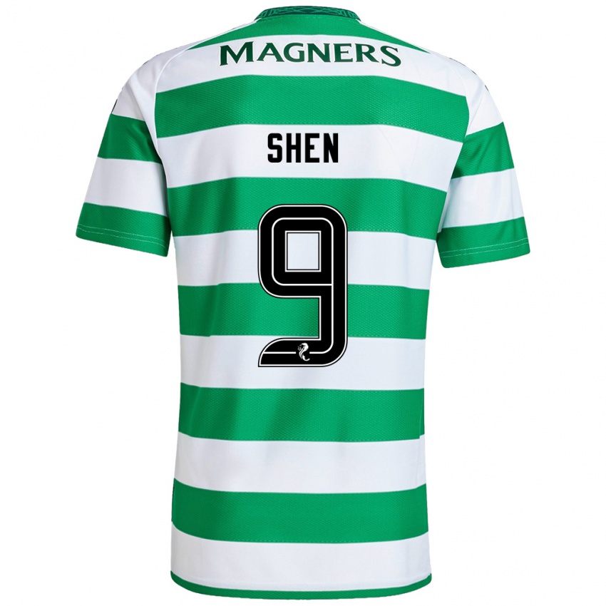 Homem Camisola Shen Mengyu #9 Branco Verde Principal 2024/25 Camisa